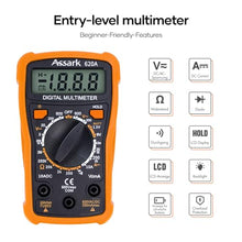 Digital Multimeter Voltage Tester, Assark 2000 Counts Multimeter Measure AC DC Voltage DC Current, Meter Tester Test Volt Ohm Amp Diode Continuity,Resistance,Backlit LCD Display,Data Hold Function