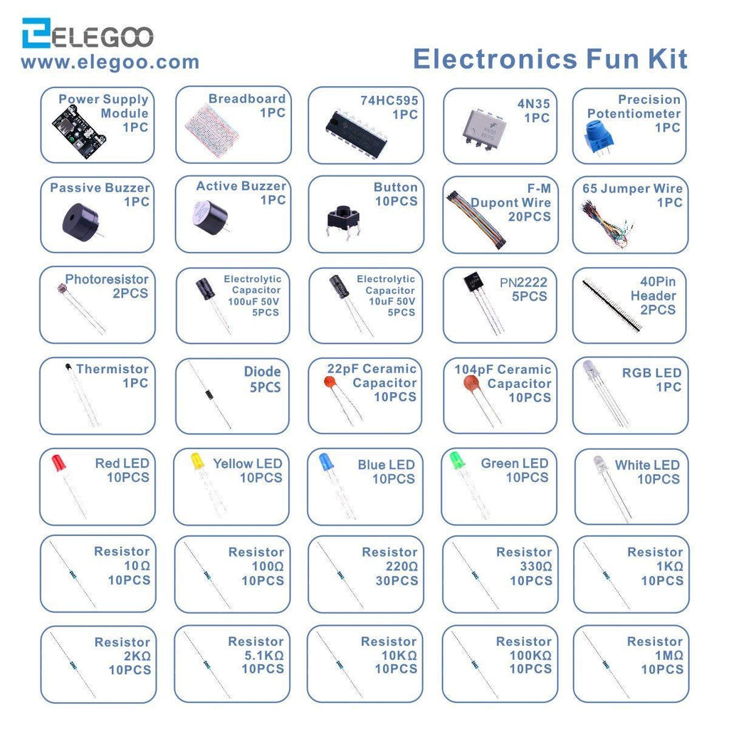 ELEGOO Electronic Fun Kit Bundle with Breadboard, 235 Items for Arduino