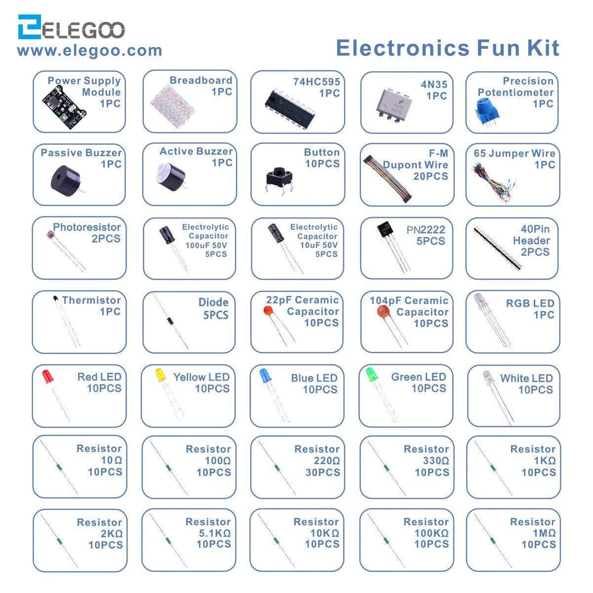 ELEGOO Electronic Fun Kit Bundle with Breadboard, 235 Items for Arduino